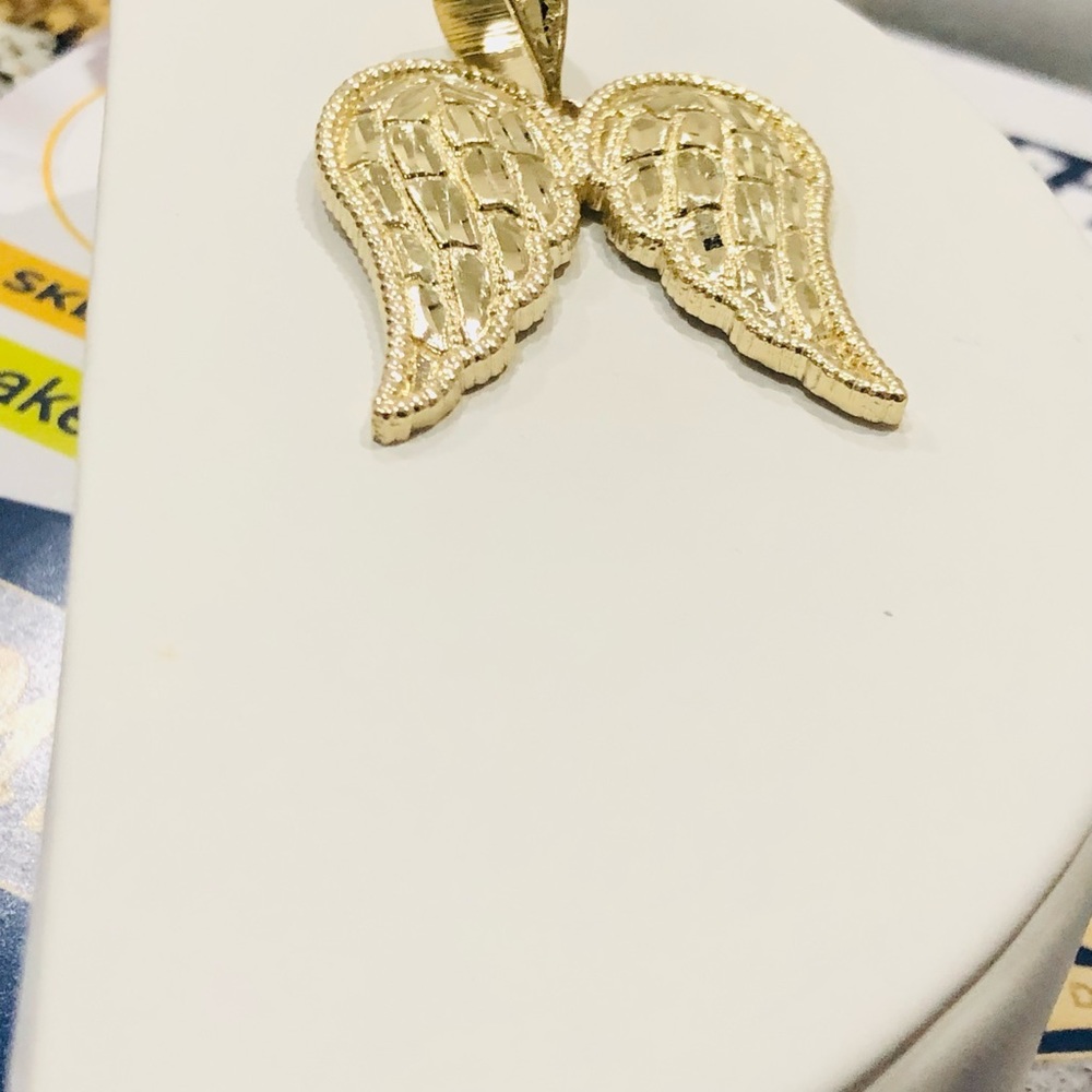10k Real Gold custom made diamond cut angel wing pendant, solid gold angel charm - Picture 3 of 9